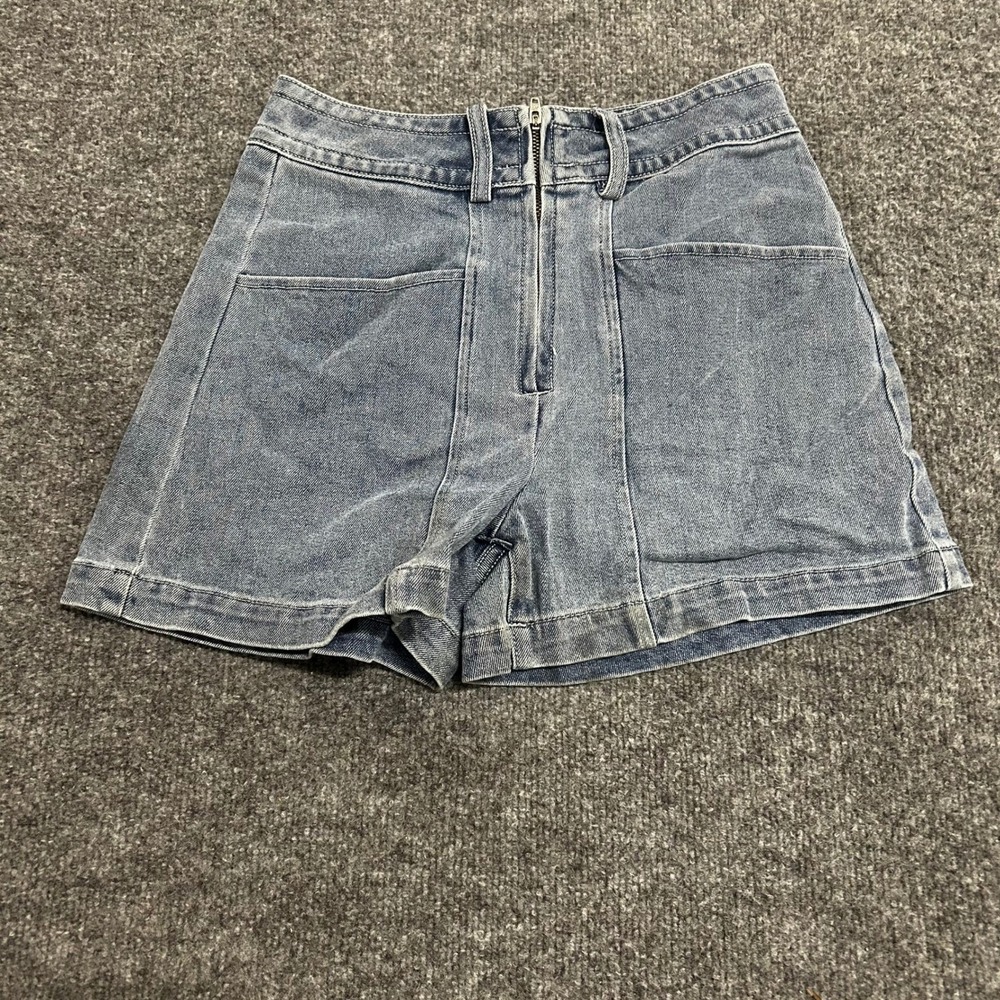 Dear John Denim Shorts Womens Size 25 Blue High Rise Exposed Zip Casual Stretch